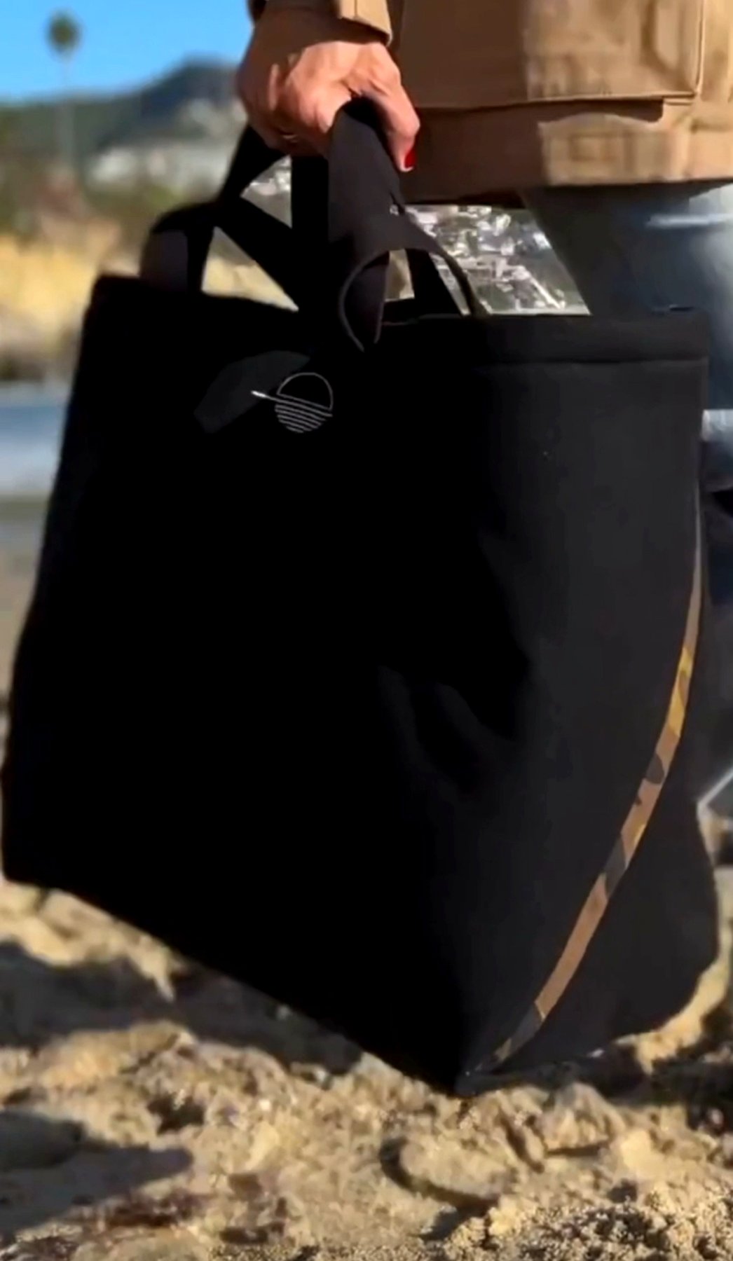 Seaphare tote carried on the California coast